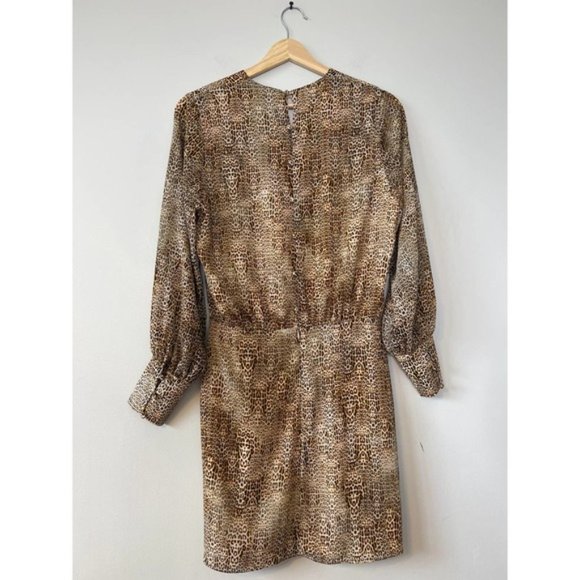 Alexis Dula Animal Print Lined Blouson Mini Dress Women's Brown Size: XS NWOT - Picture 7 of 8